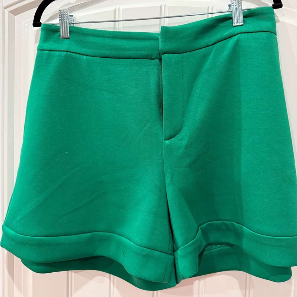 SSYS The Label Emerald Green High Waist Tailored Shorts XL Cuffed Hem Statement